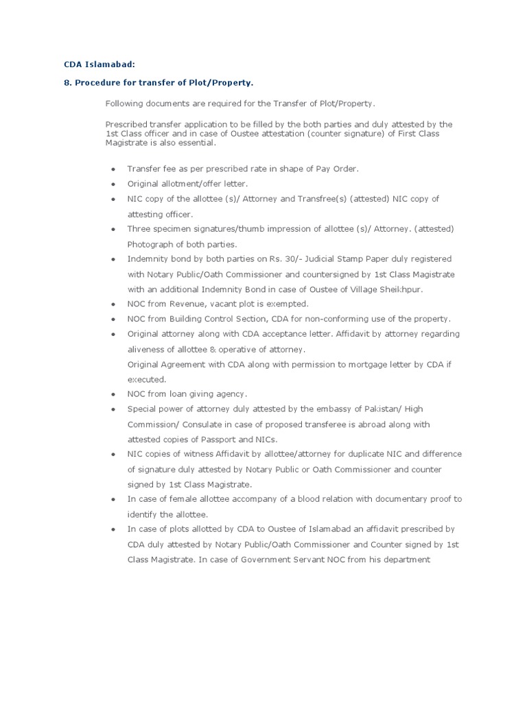 CDA Islamabad Procedures PDF Notary Public Affidavit