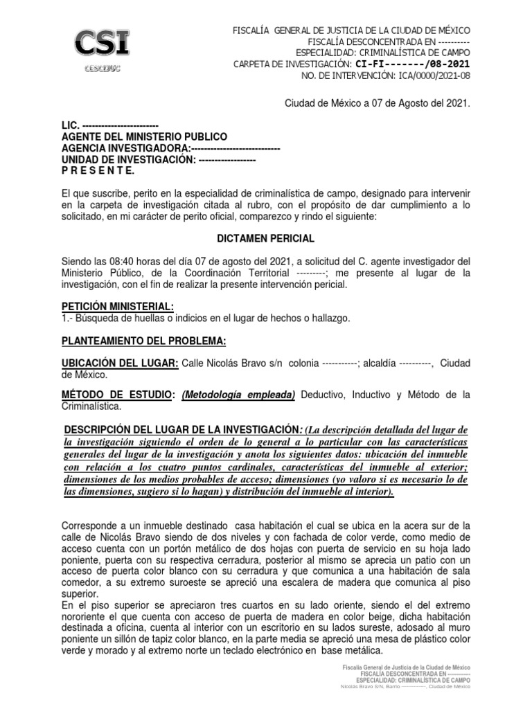 Dictamen Pericial en Criminalística de Campo | PDF | Ciencia forense