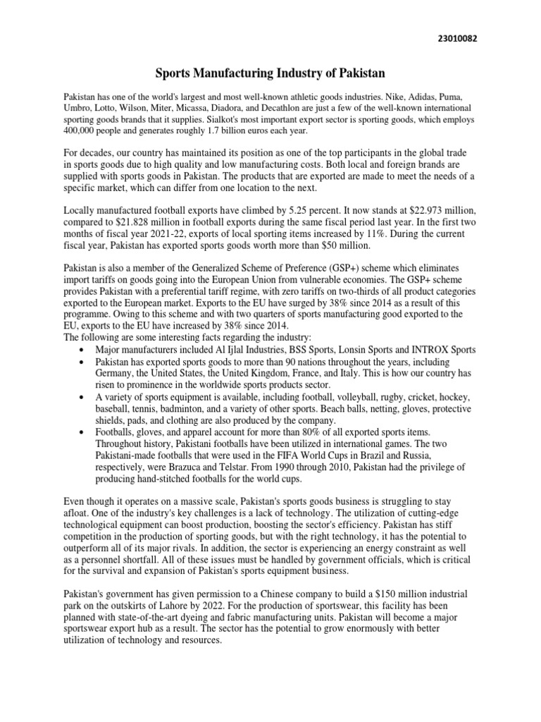 Sports Manufacturing Industry of Pakistan PDF Exports Pakistan