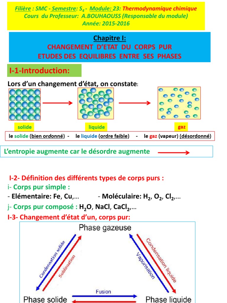 Changements d'état et thermodynamique | PDF | Enthalpie de changement d ...