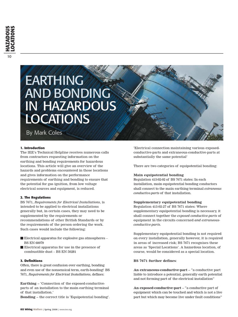Earthing and Bonding: in Hazardous Locations | PDF | Electrical Wiring ...