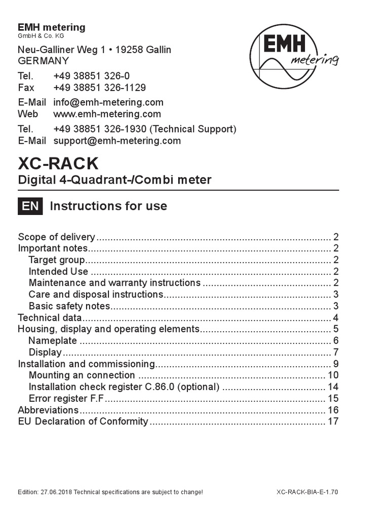 Xc-Rack: Instructions For Use Digital 4-Quadrant-/Combi Meter | PDF ...