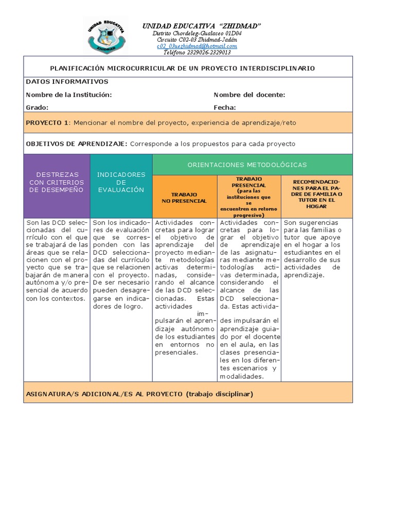 Planificación de Proyecto Interdisciplinario | PDF | Plan de estudios ...
