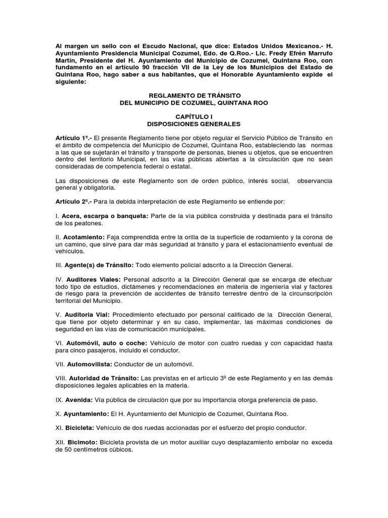 Reglamento de Transito Del Municipio de Cozumel | PDF | Peatonal | Semáforo