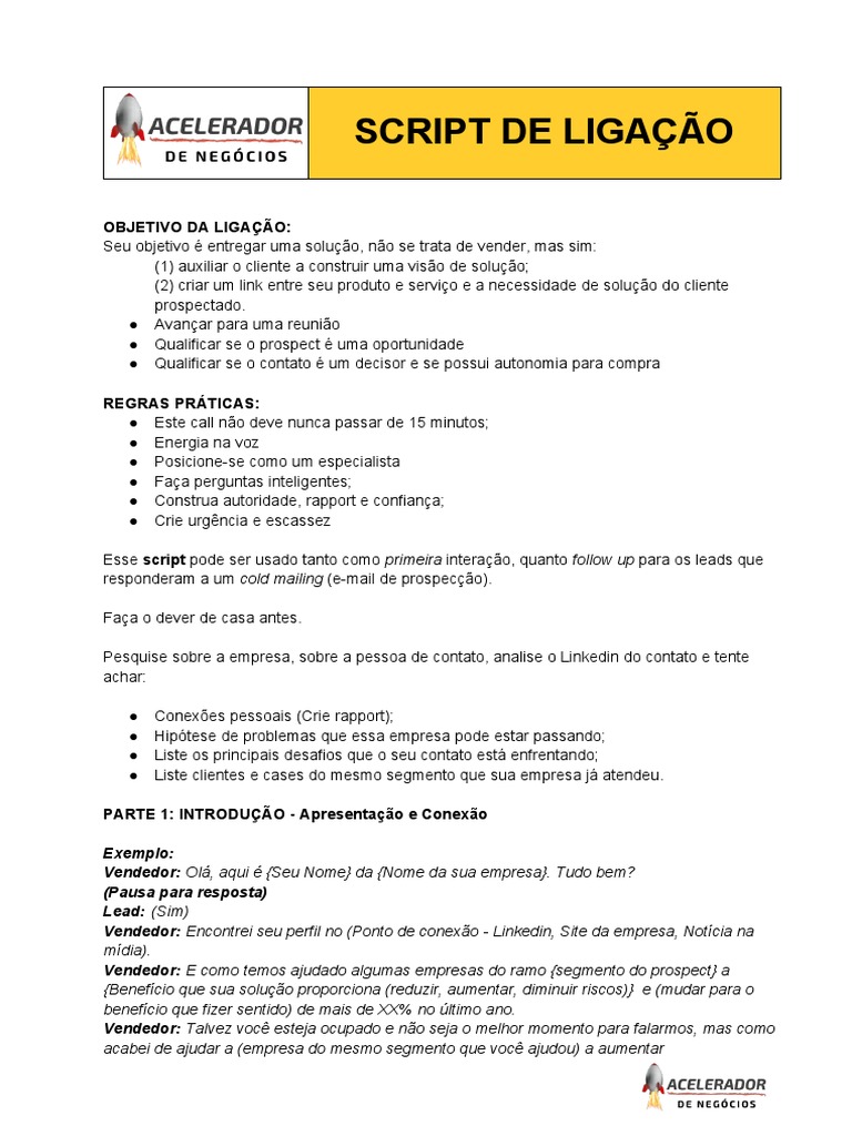 Script De Ligação Padrão Pdf Tempo Mercado Economia