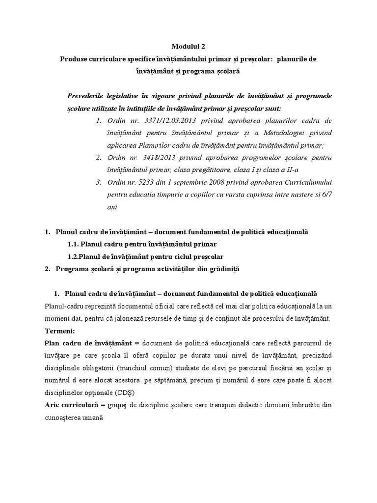 Produse Curriculare Specifice Invatamantului Primar Si Prescolar | PDF