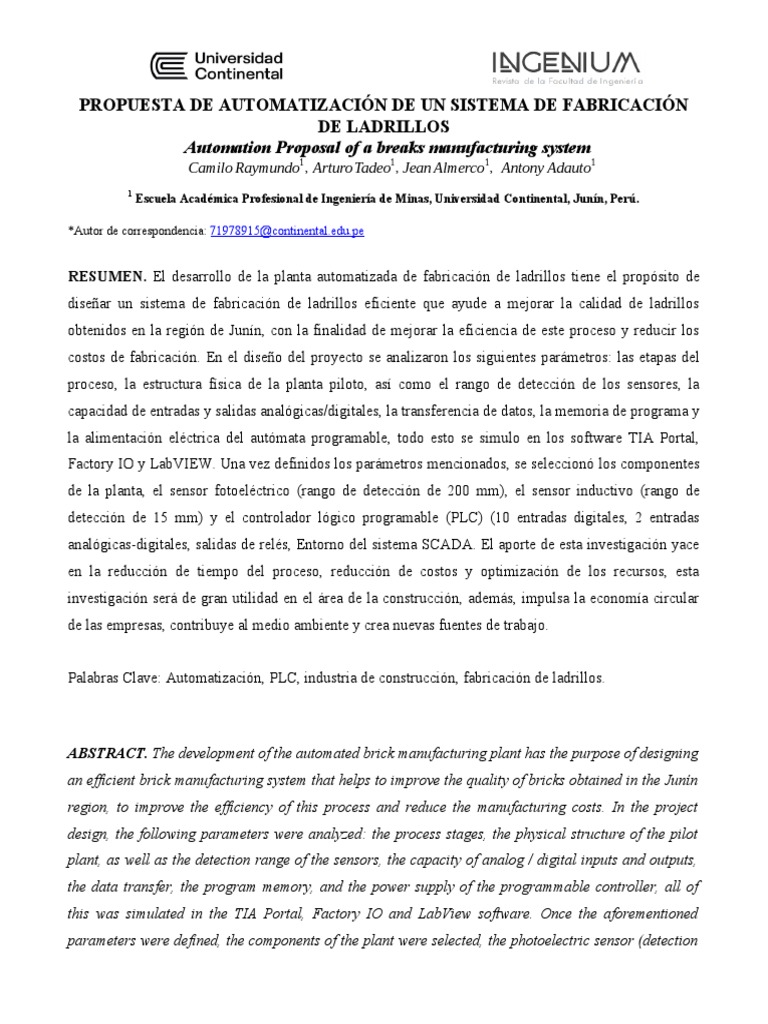 Automatización de Fabricación de Ladrillos | PDF | Controlador lógico ...