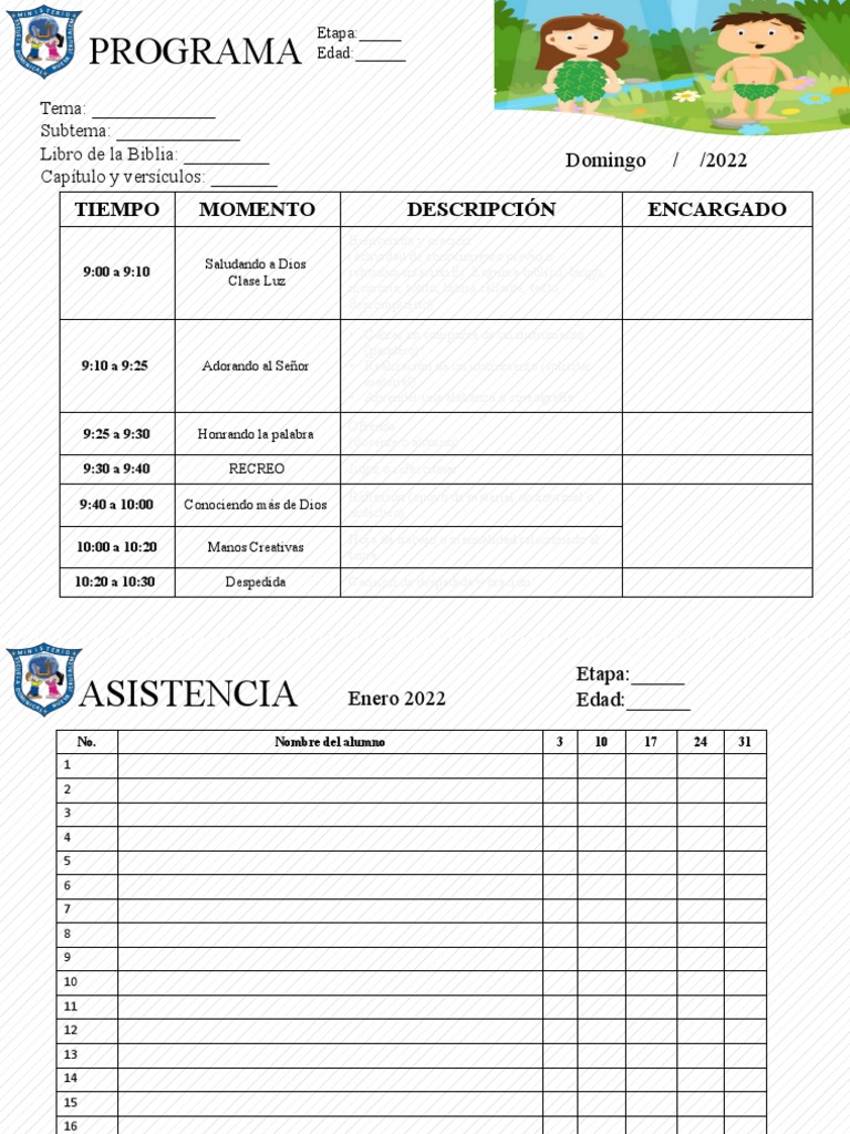 Planificación Escuela Dominical | PDF