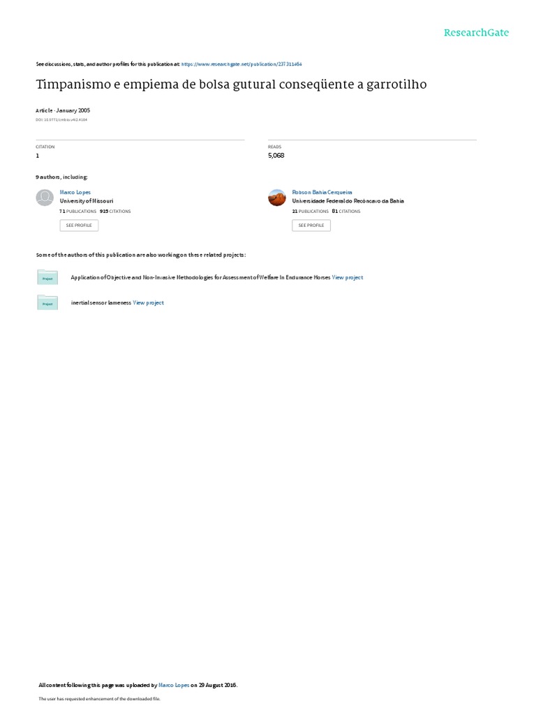 Timpanismo e Empiema de Bolsa Gutural Consequente Download grátis PDF Medicina Veterinária