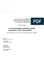 (Tesi) Le Tre Principali Istituzioni Della Memoria e I Loro Documenti