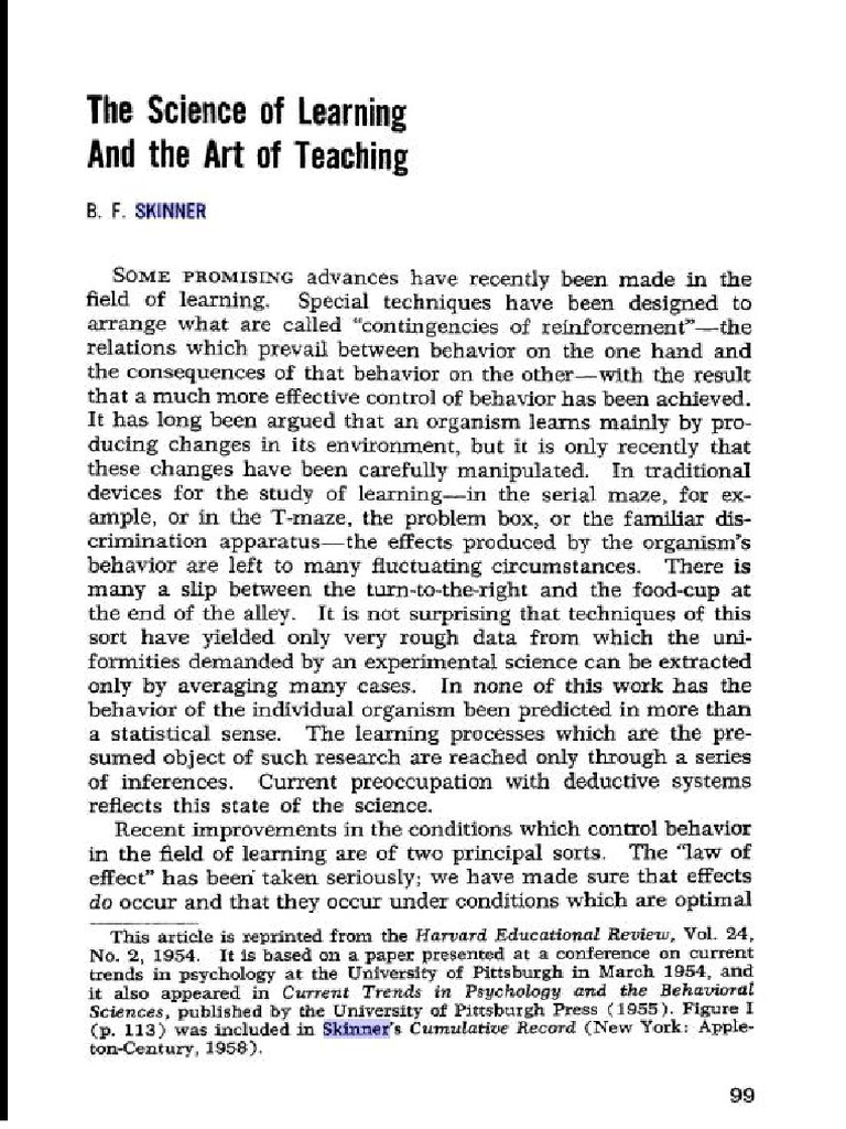 Skinner, B. F. (1954) The Science of Learning and The Art of Teaching | PDF