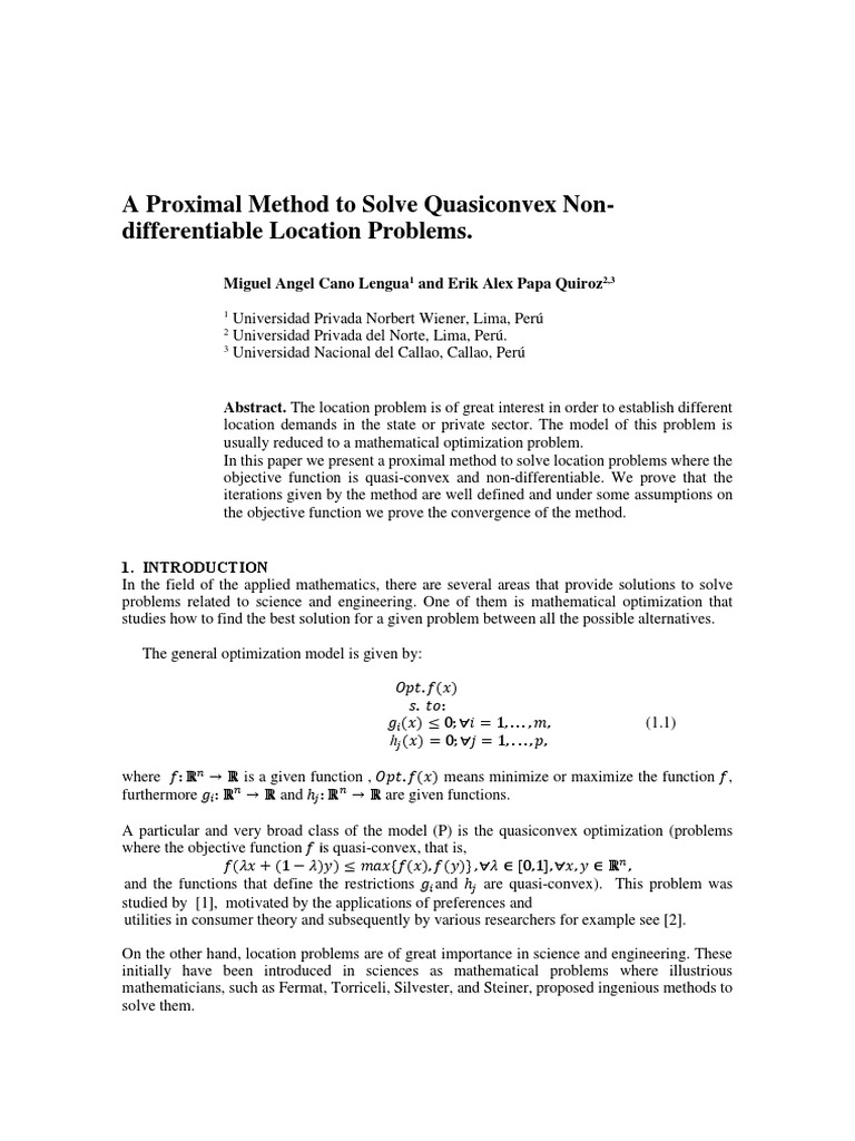 Proximal Method for Quasiconvex Location | PDF | Mathematical ...