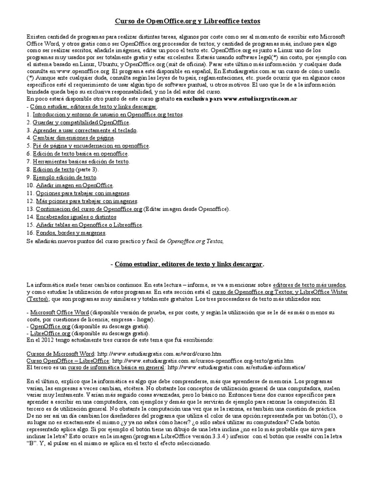 Curso Gratuito de OpenOffice y LibreOffice | PDF | Microsoft Word ...