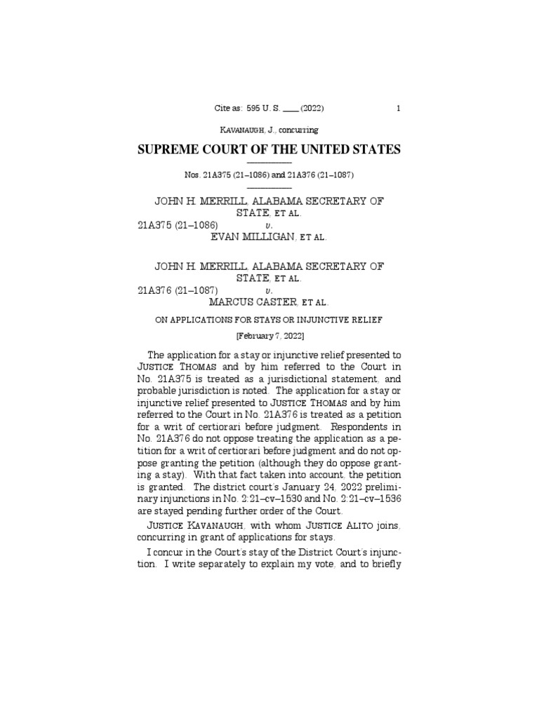 Supreme Court Grants Stay in Alabama Redistricting Case | PDF | Voting ...