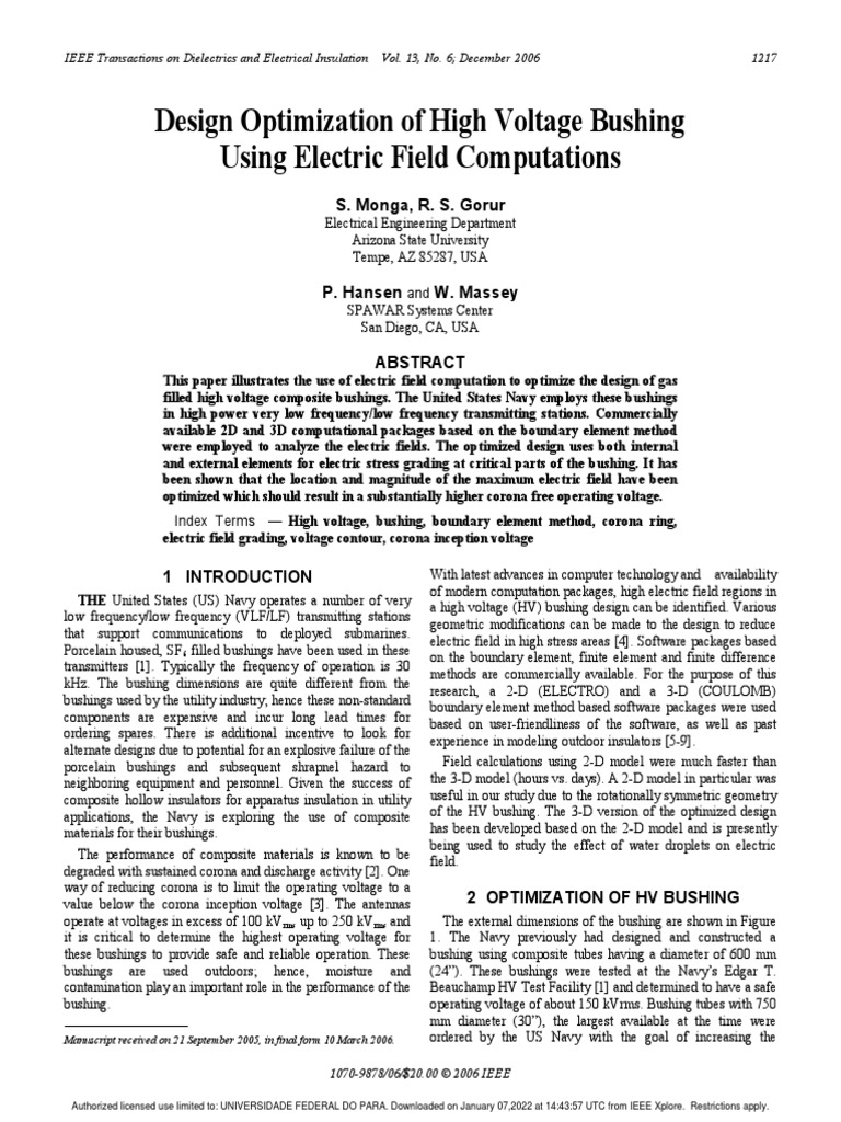 Design Optimization of High Voltage Bushing Using Electric Field