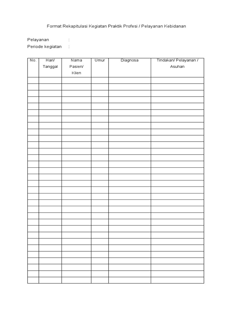 Format Rekapitulasi Pelayanan Kebidanan | PDF