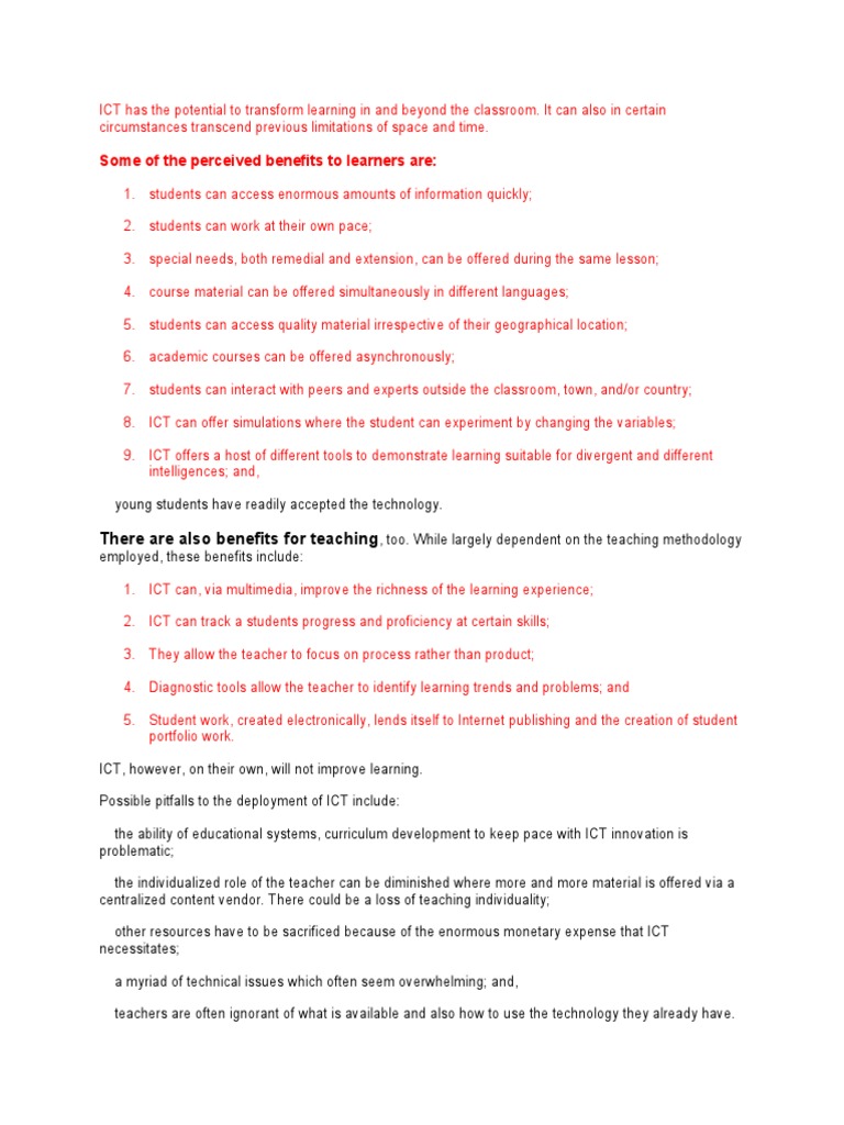 Benefits of ICT in Education | PDF | Educational Technology | Teachers