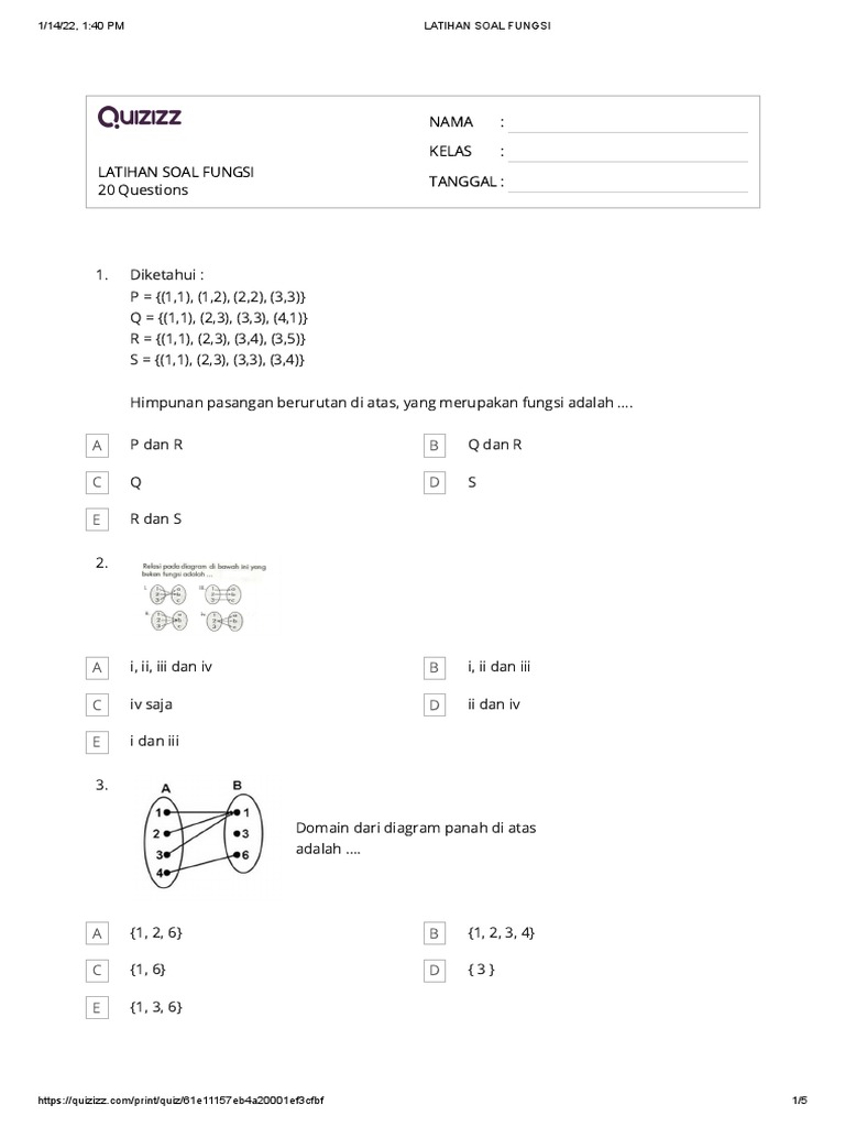 Latihan Soal Fungsi | PDF