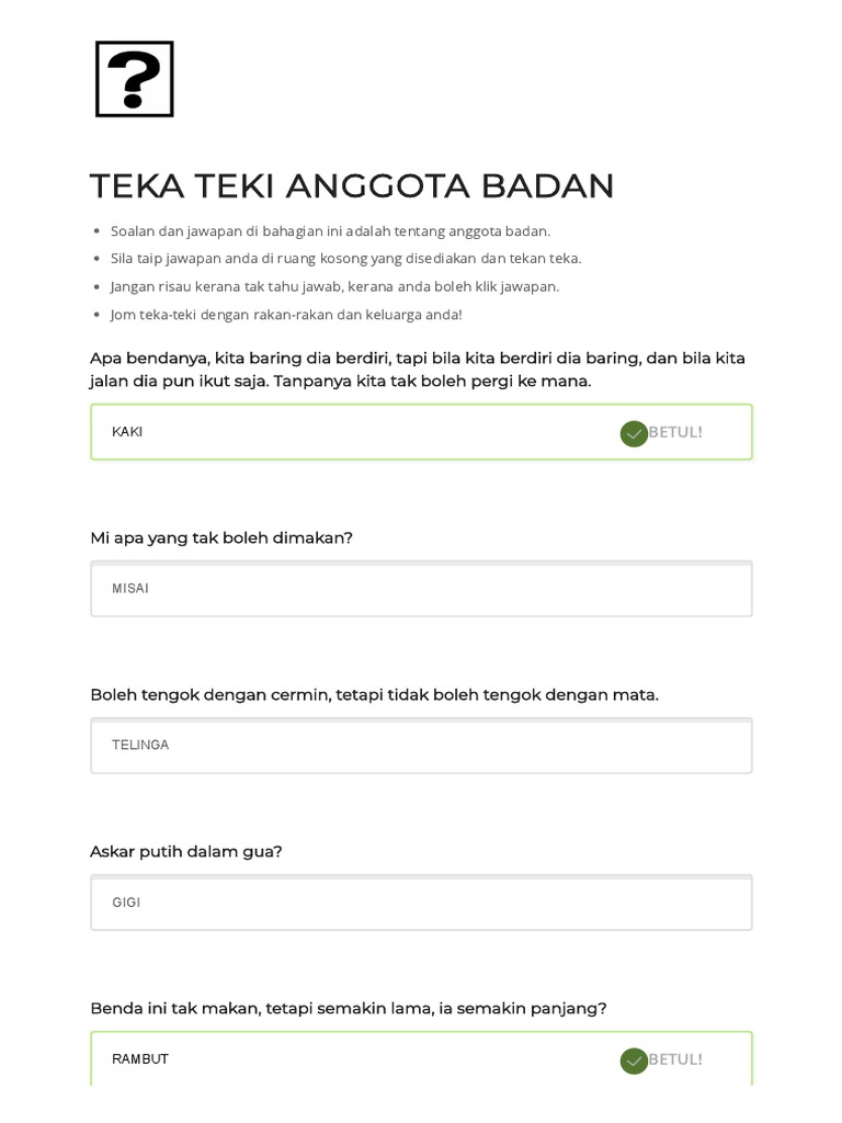 Jom Teka Teki 8 - Teka Teki Anggota Badan | PDF