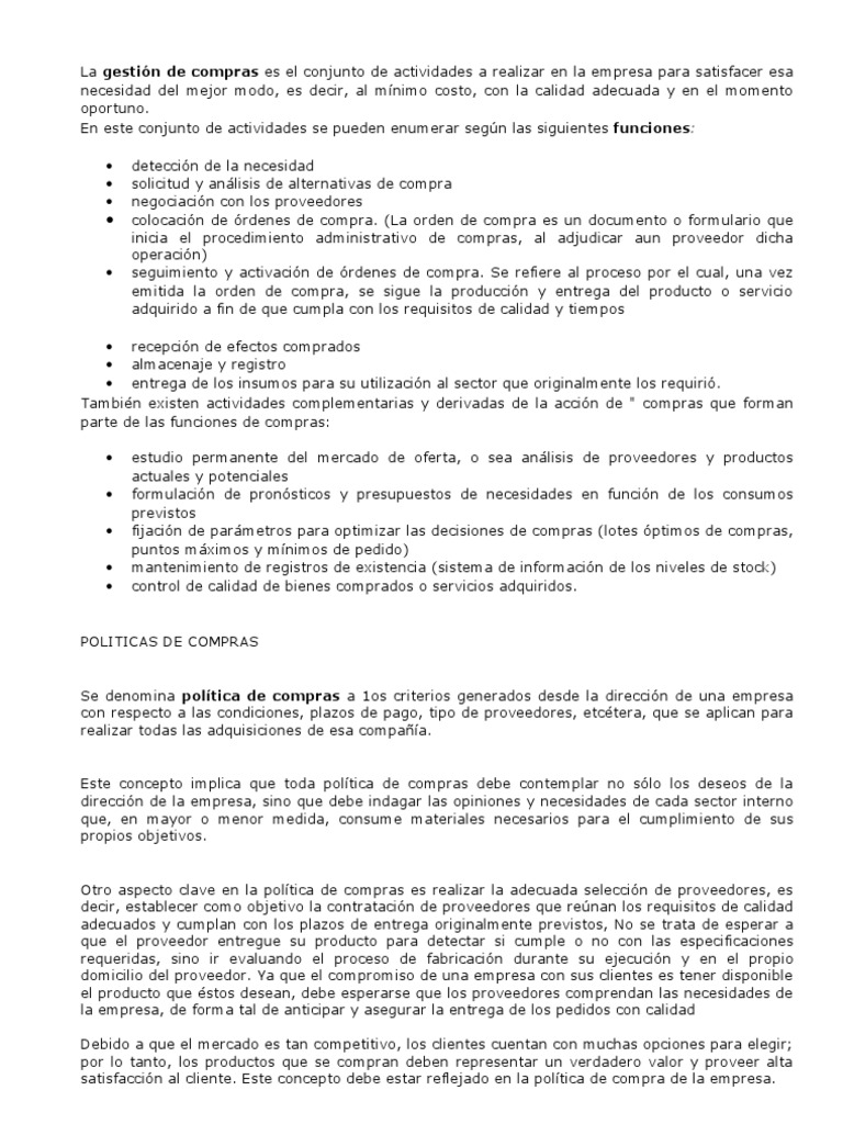 Gestión y Políticas de Compras Empresariales | PDF | Calidad (comercial ...