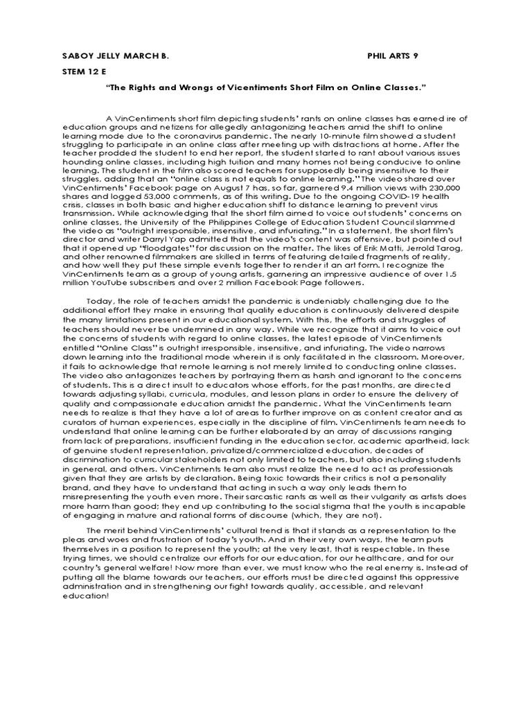 VinCentiments' Controversial Online Class Film | PDF | Educational ...