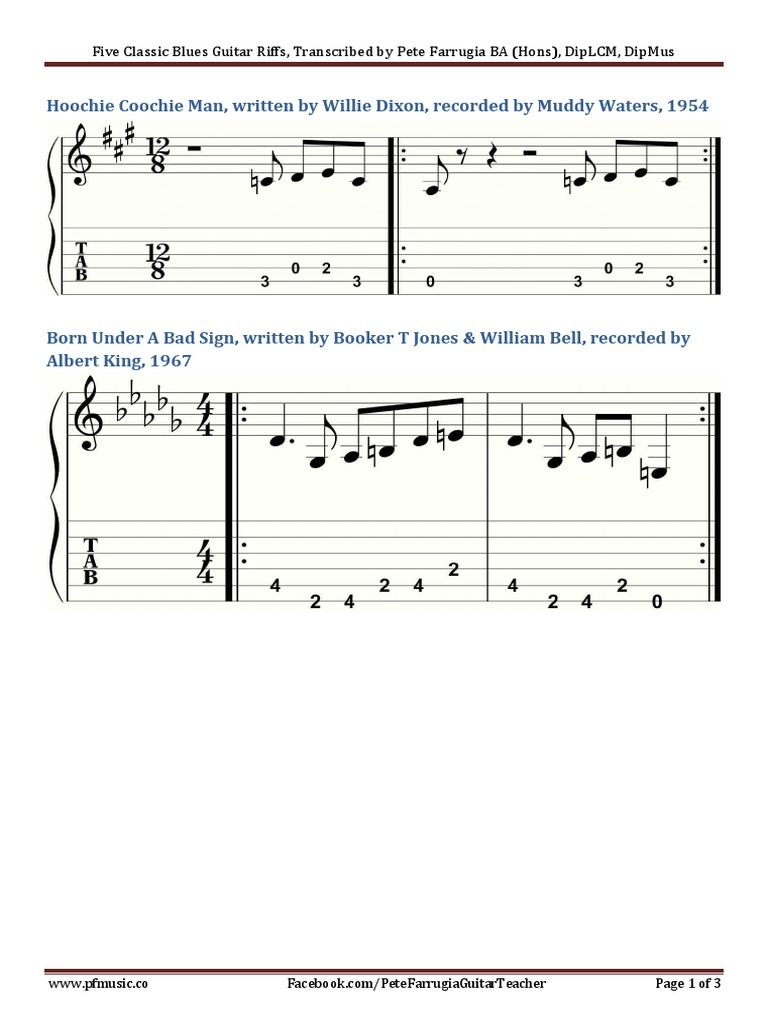 Five Classic Blues Guitar Riffs | PDF