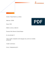 Actividad 1 Cuadro Comparativo Entre Lenguaje Oral y Escrito en El Ámbito Profesional