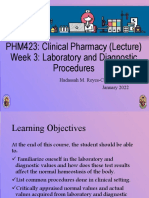 PHM423: Clinical Pharmacy (Lecture) Week 3: Laboratory and Diagnostic Procedures