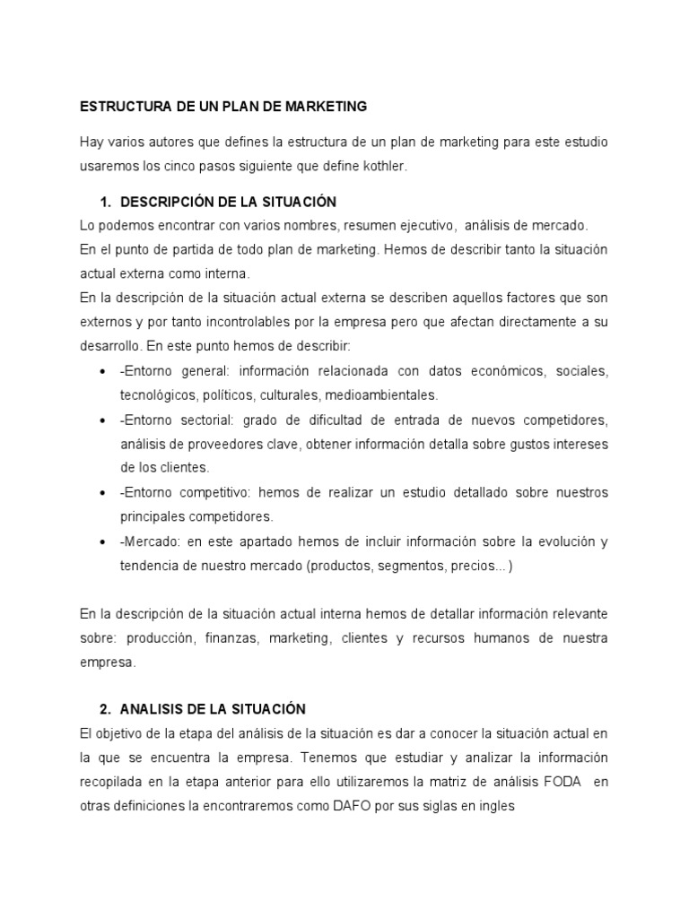 Estructura de Un Plan de Marketing | PDF | Marketing | Mercado (economía)