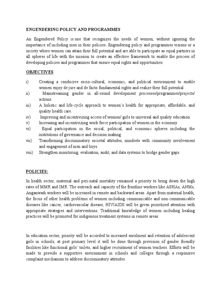 Engendering Policies for Women's Equality | PDF | Gender | Gender Studies