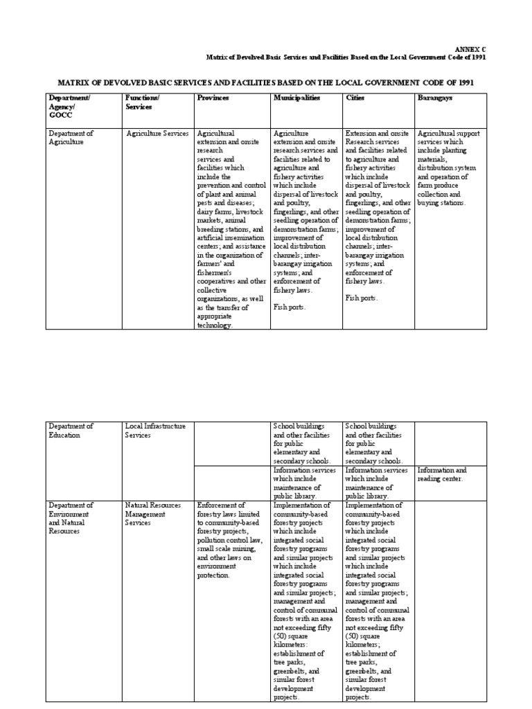 Devolved Services Matrix: Local Government Code | PDF | Health Care ...