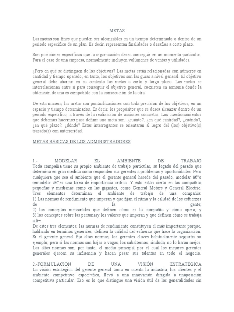 Metas de Los Administradores y Organizaciones | PDF | Planificación ...