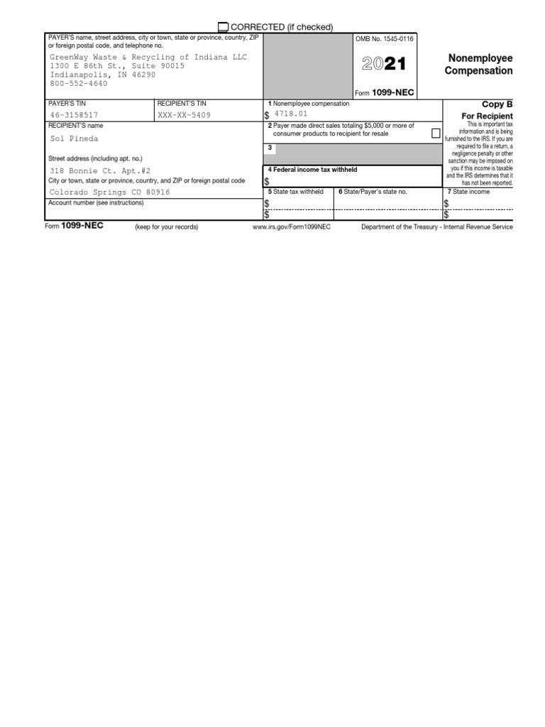 2021 1099NEC GreenWay Waste & Recycling of Indiana LLC 11367636