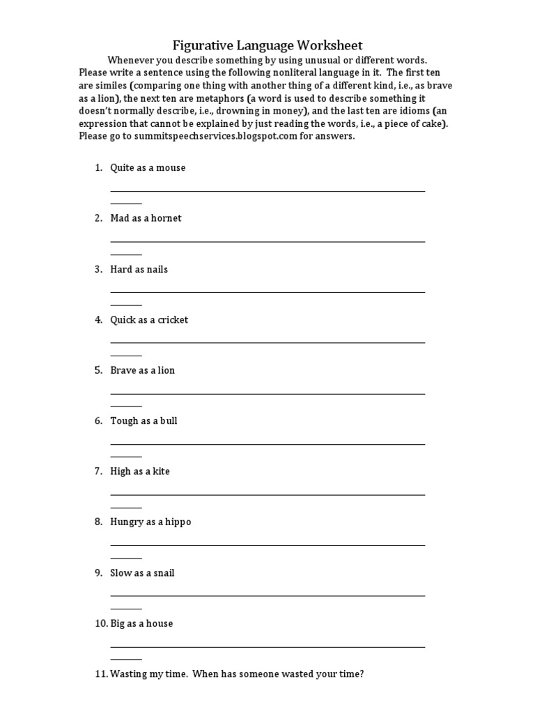 Figurative Language Practice Worksheet | PDF