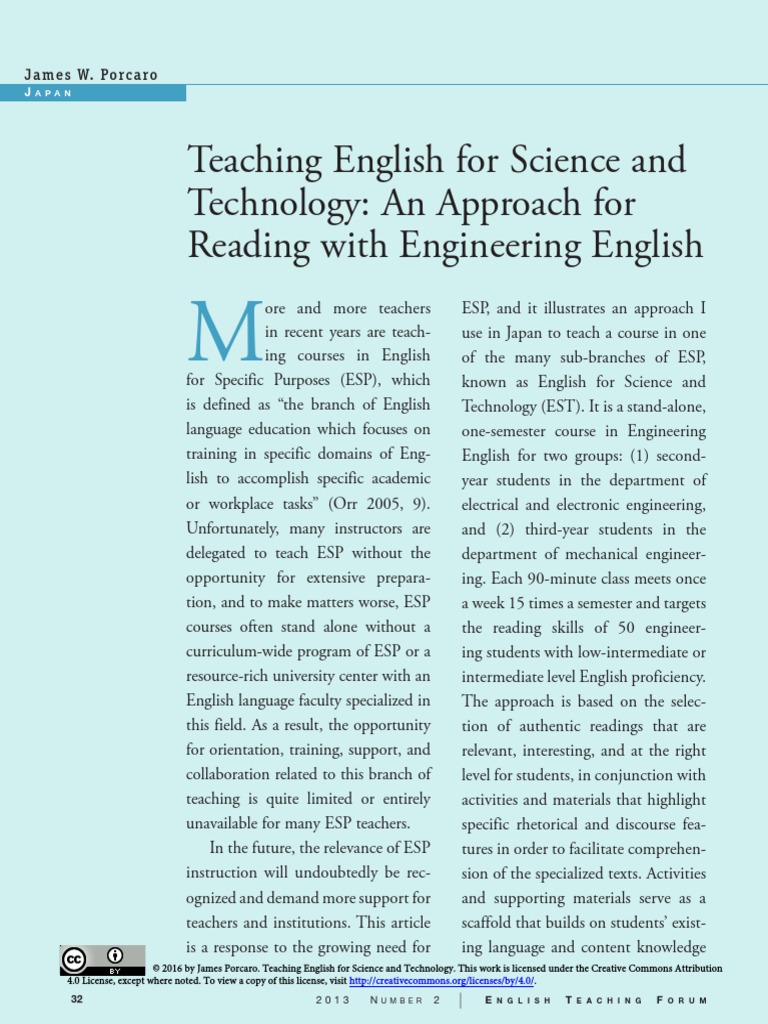 Teaching English For Science and Technology: An Approach For Reading ...