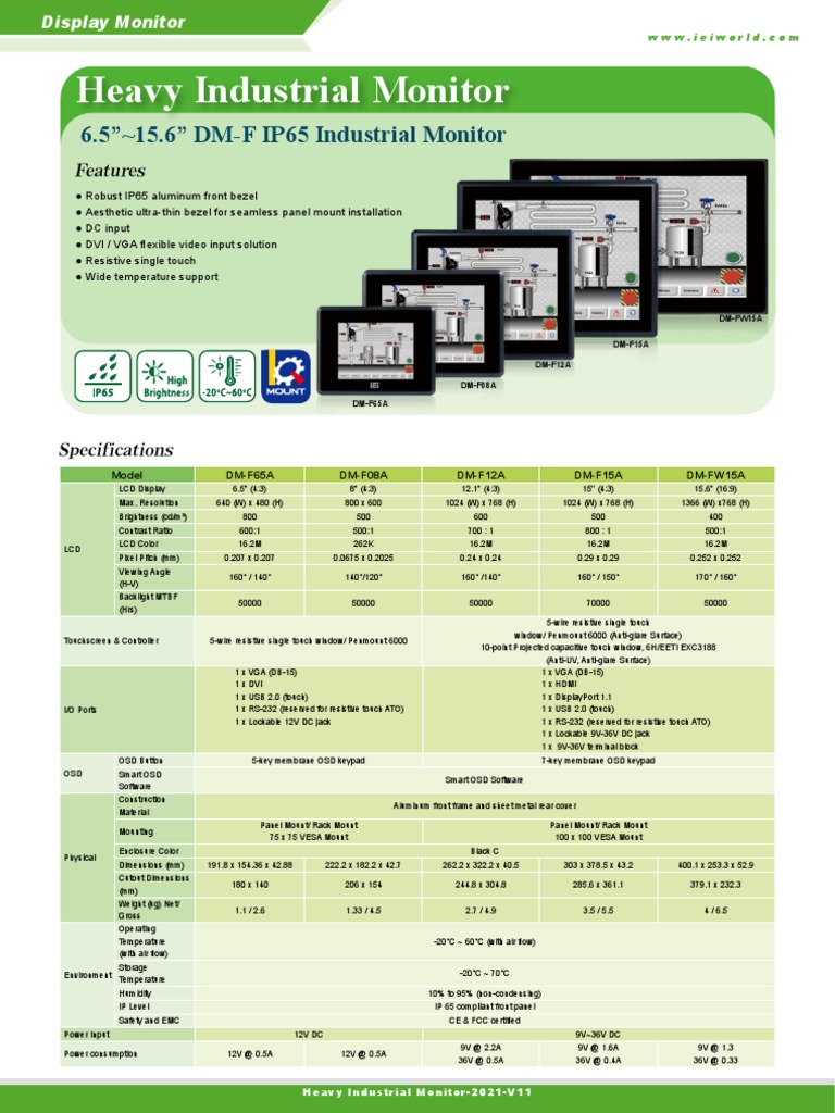 Heavy Industrial Monitor | PDF | Computer Monitor | Touchscreen