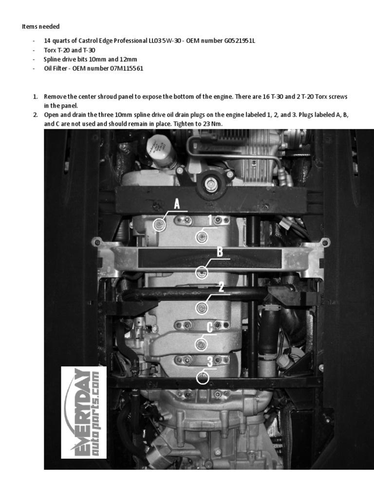 Stepbystep instructions for an engine oil change on a luxury vehicle