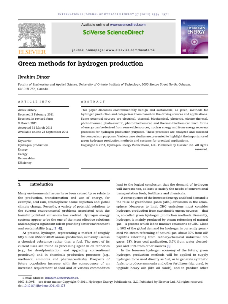 Green Methods For Hydrogen Production | PDF | Hydrogen | Solar Power