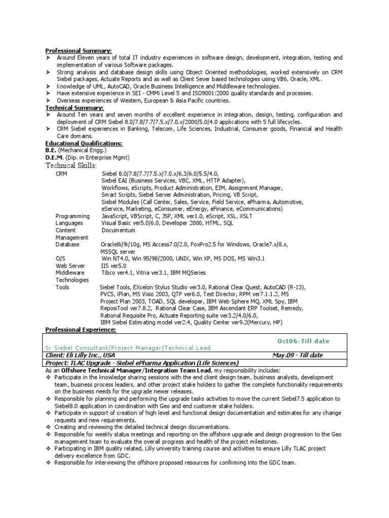 Siebel Consultant with 11 Years Experience | PDF | Scripting Language ...