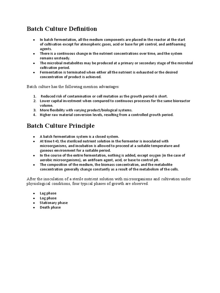Understanding Batch Culture Processes | PDF | Fermentation | Biology