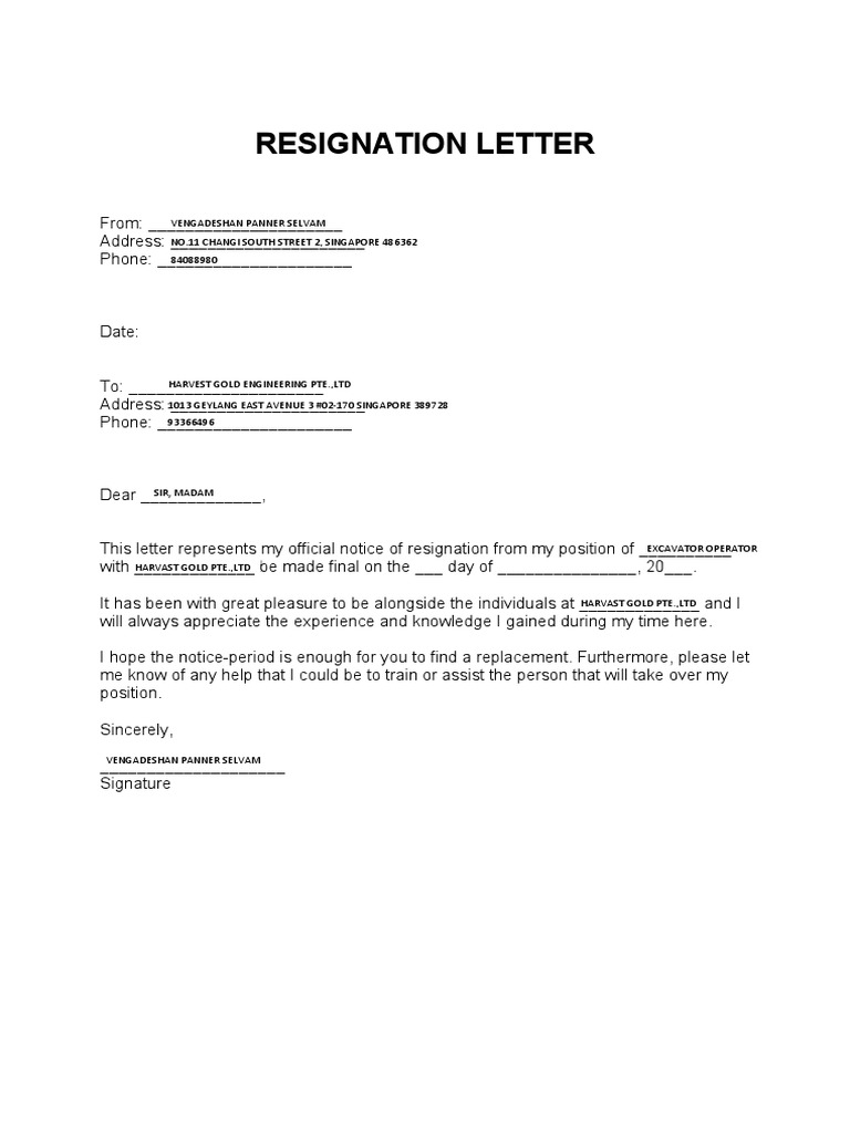 Resignation Letter for Production Operator | PDF