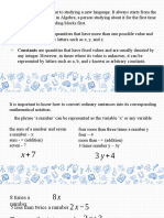 Variables Represent Quantities That Have More Than One Possible Value and Constants Are Quantities That Have Fixed Values and Are Usually Denoted by