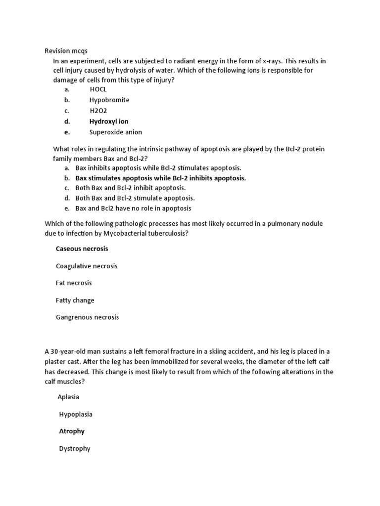 Medical Revision MCQs on Cell Injury and Immunity | PDF | Anemia ...