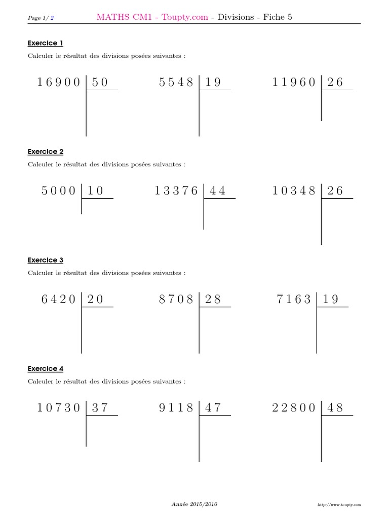 Exercices Division Cm1 à Imprimer Division Cm1 5 | PDF