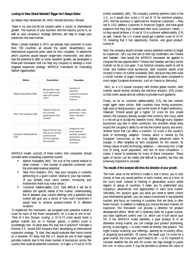MARACA Framework for Market Expansion | PDF | Market (Economics ...