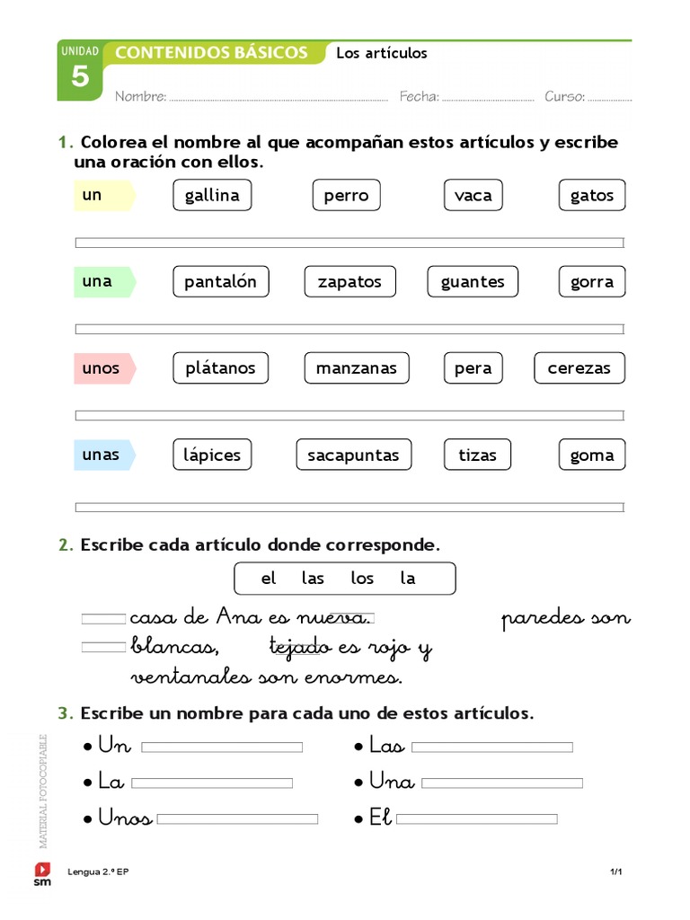Lengua. Tema 5. Artículos. | PDF | Artes del Lenguaje y Comunicación