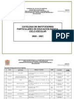 Catálogo de Instituciones Particulares en Educación Básica, Ciclo Escolar 2020 - 2021