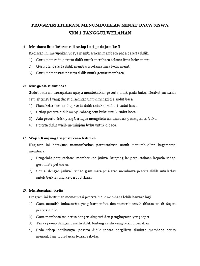 Program Literasi Menumbuhkan Minat Baca Siswa Sdn 1 Tanggulwelahan Pdf