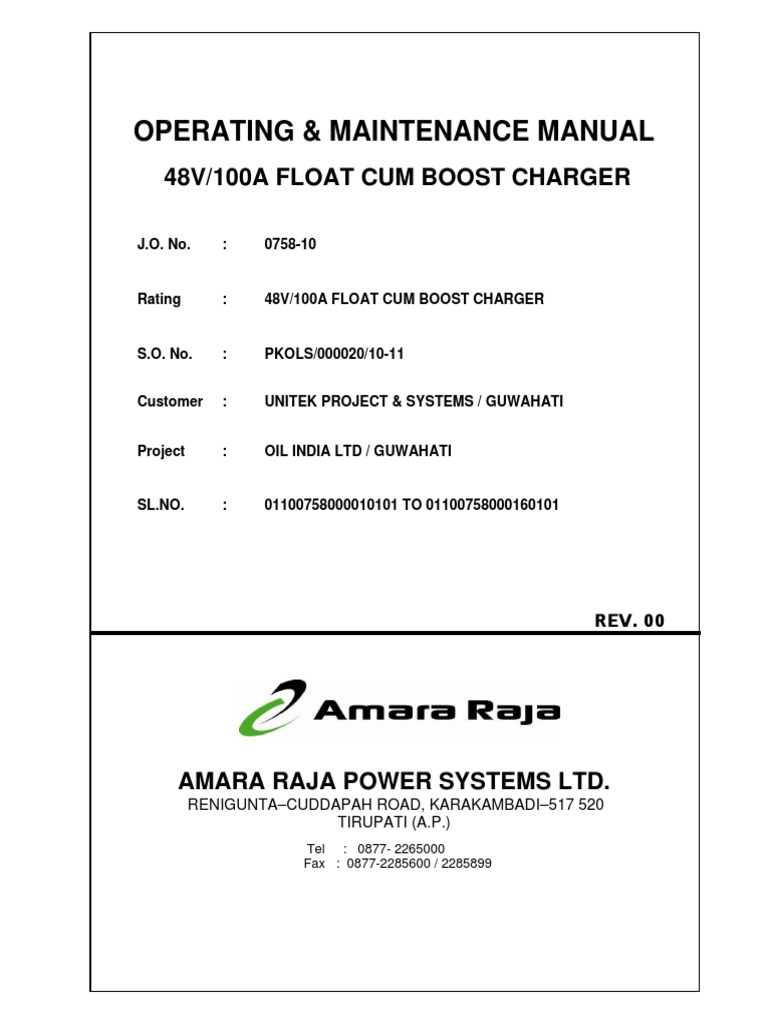 Amara Raja PDF Battery Charger Rectifier