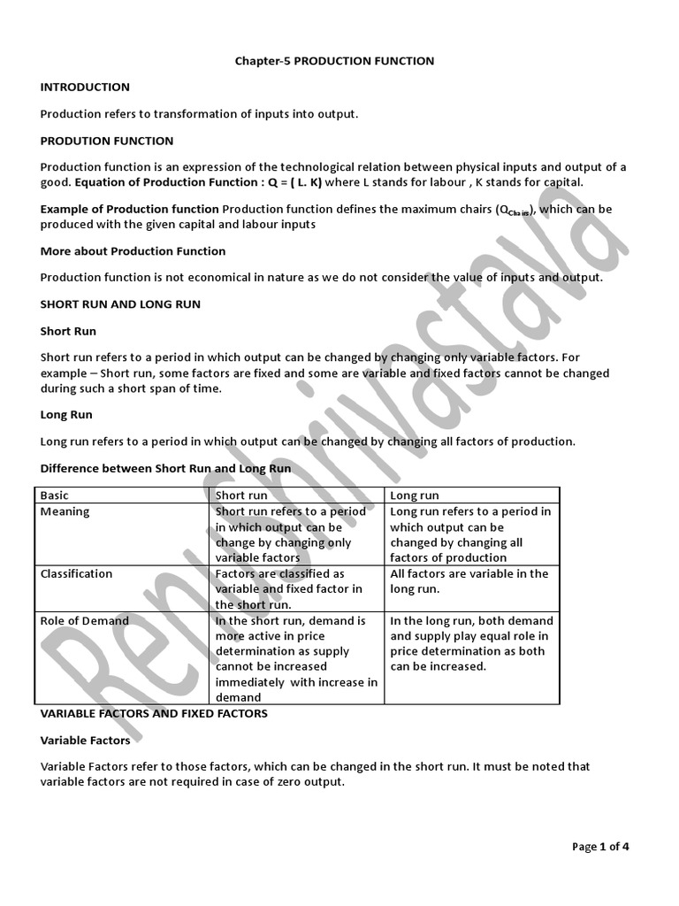 Class 11 Production Function Overview | PDF | Production Function ...